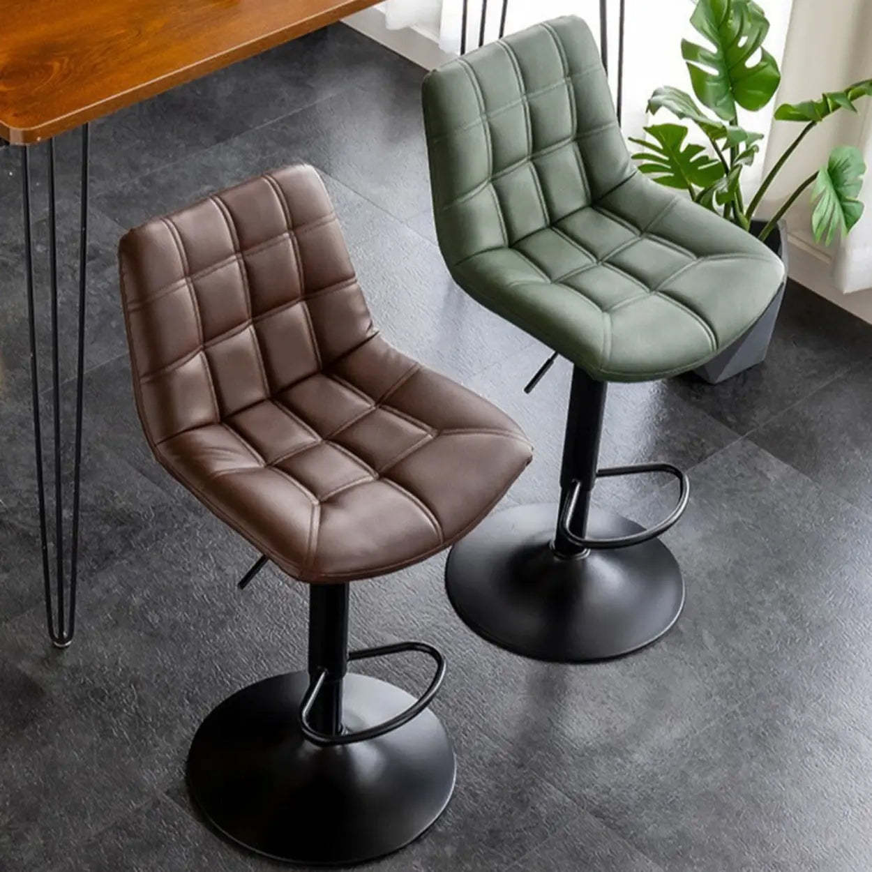 Square Adjustable Height Bar Stool with Rotating Back — Black / Green