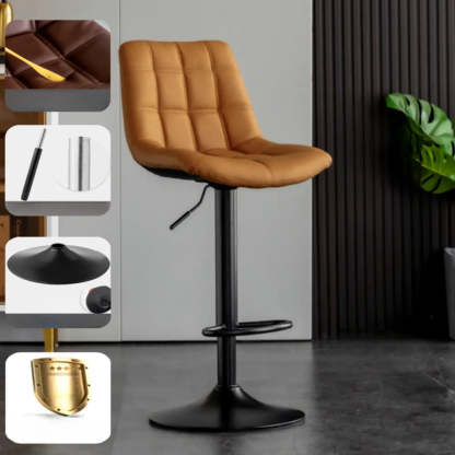 Square Adjustable Height Bar Stool with Rotating Back — Black / Brown