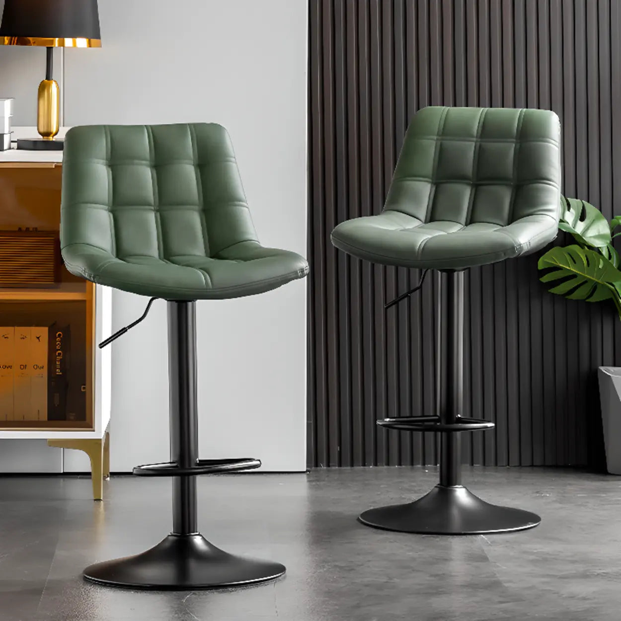 Square Adjustable Height Bar Stool with Rotating Back — Black / Navy Blue