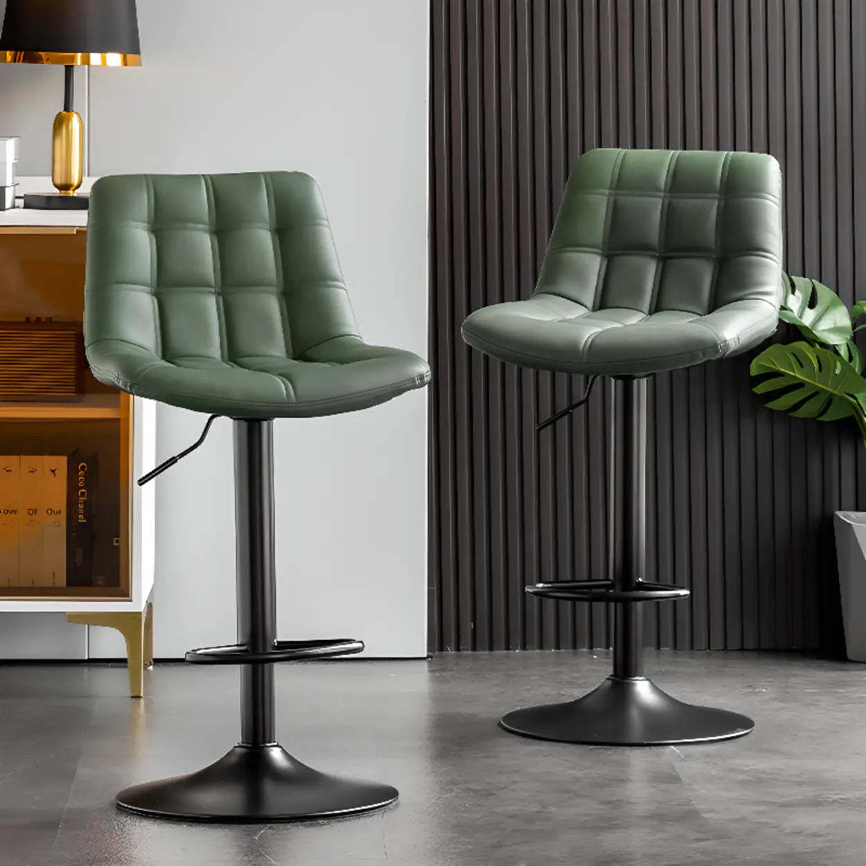 Square Adjustable Height Bar Stool with Rotating Back — Black / Navy Blue