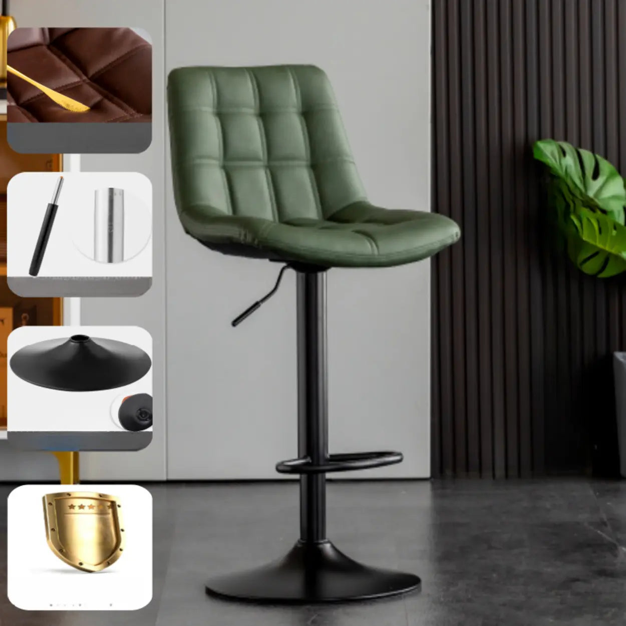 Square Adjustable Height Bar Stool with Rotating Back — Silver / Black