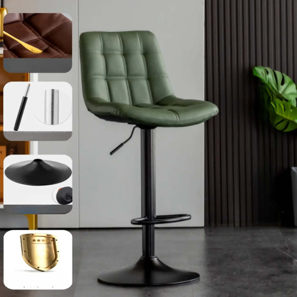 Lighom modern rotating back green bar & counter stools — Black