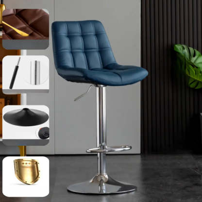 Square Adjustable Height Bar Stool with Rotating Back — Silver / Yellow