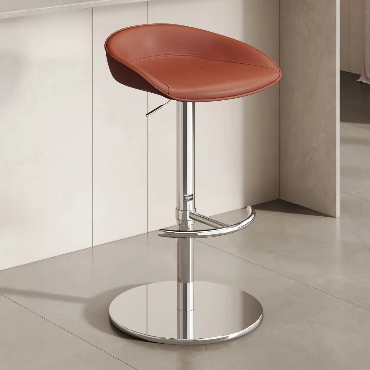 Modern Adjustable Swivel Bar Stool with Footrest — Silver / Khaki