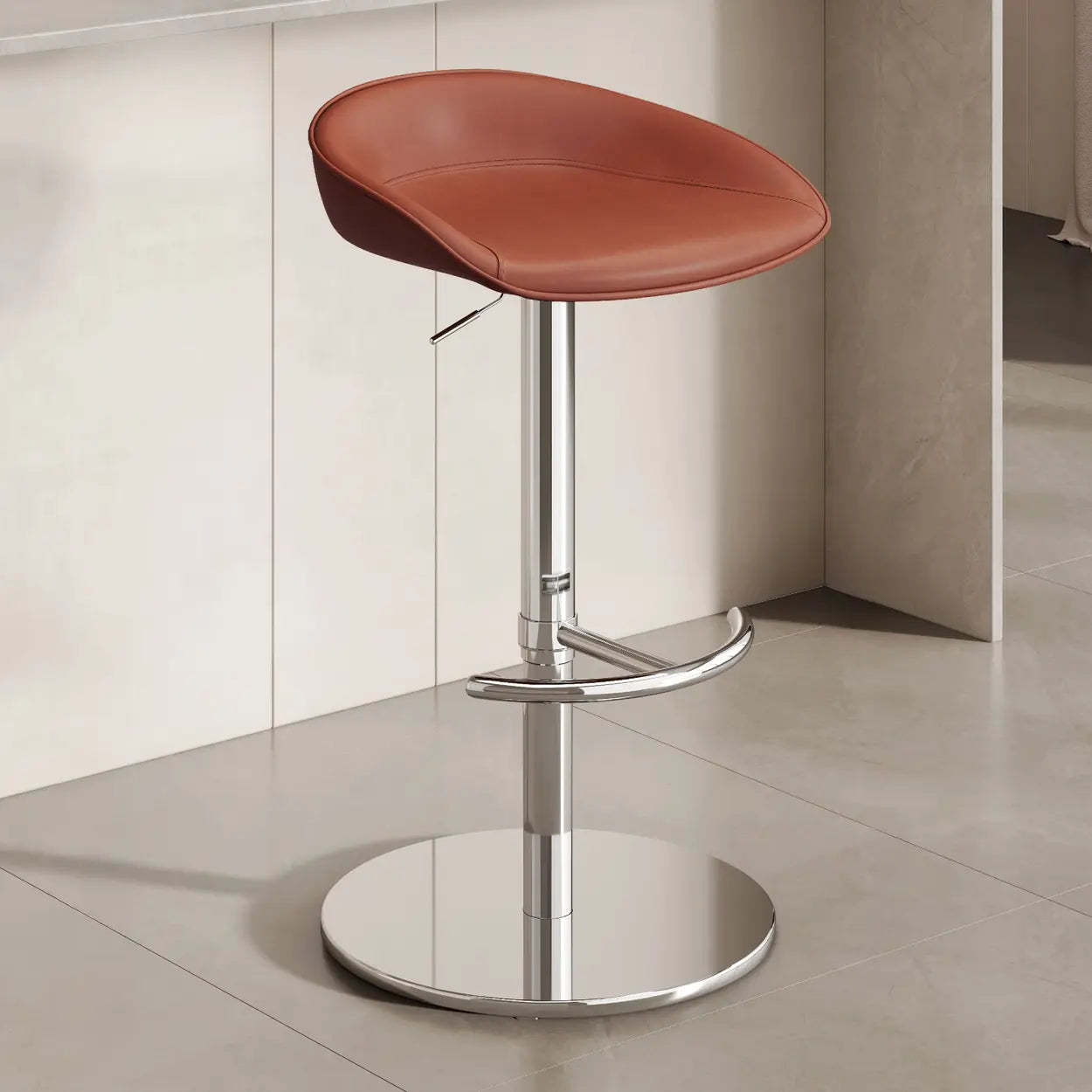 Modern Adjustable Swivel Bar Stool with Footrest — Silver / Khaki