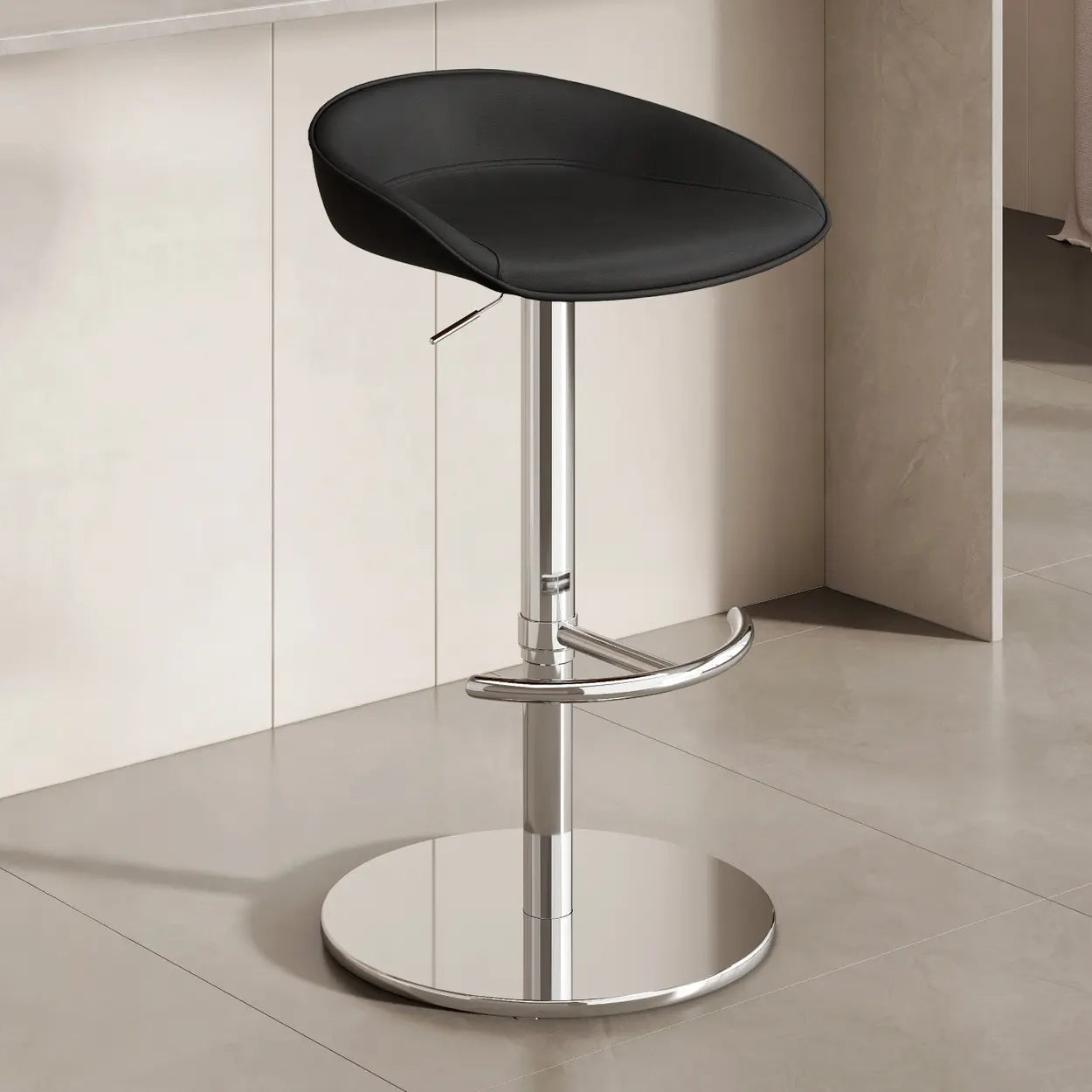 Modern Adjustable Swivel Bar Stool with Footrest — Silver / Reddish Brown