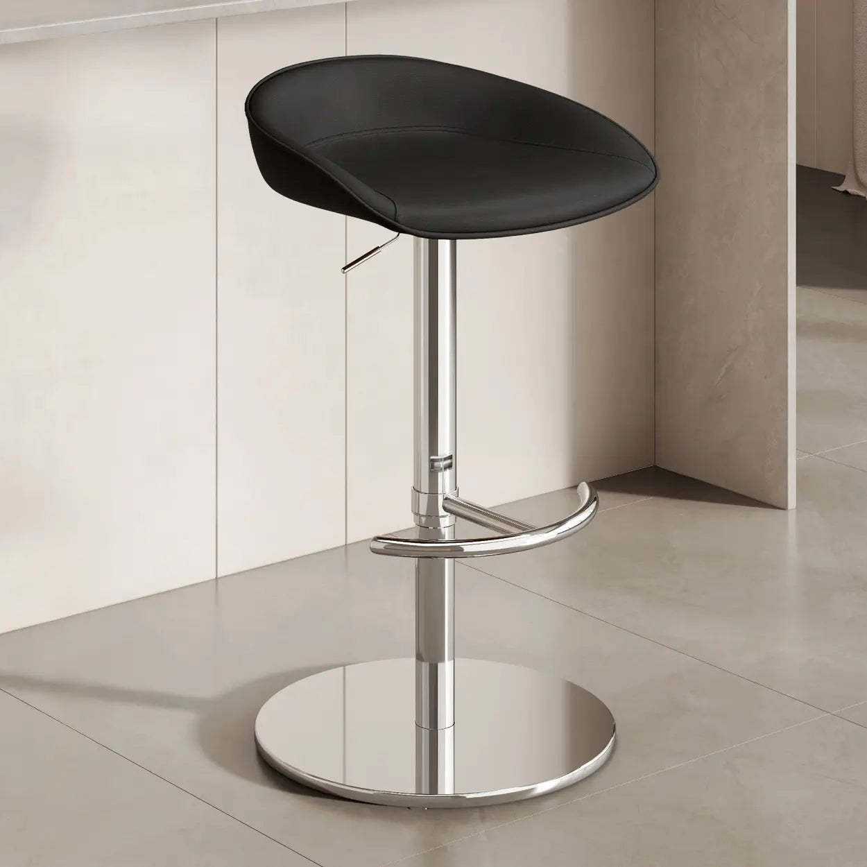 Modern Adjustable Swivel Bar Stool with Footrest — Silver / Reddish Brown