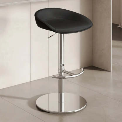 Modern Adjustable Swivel Bar Stool with Footrest — Silver / Reddish Brown