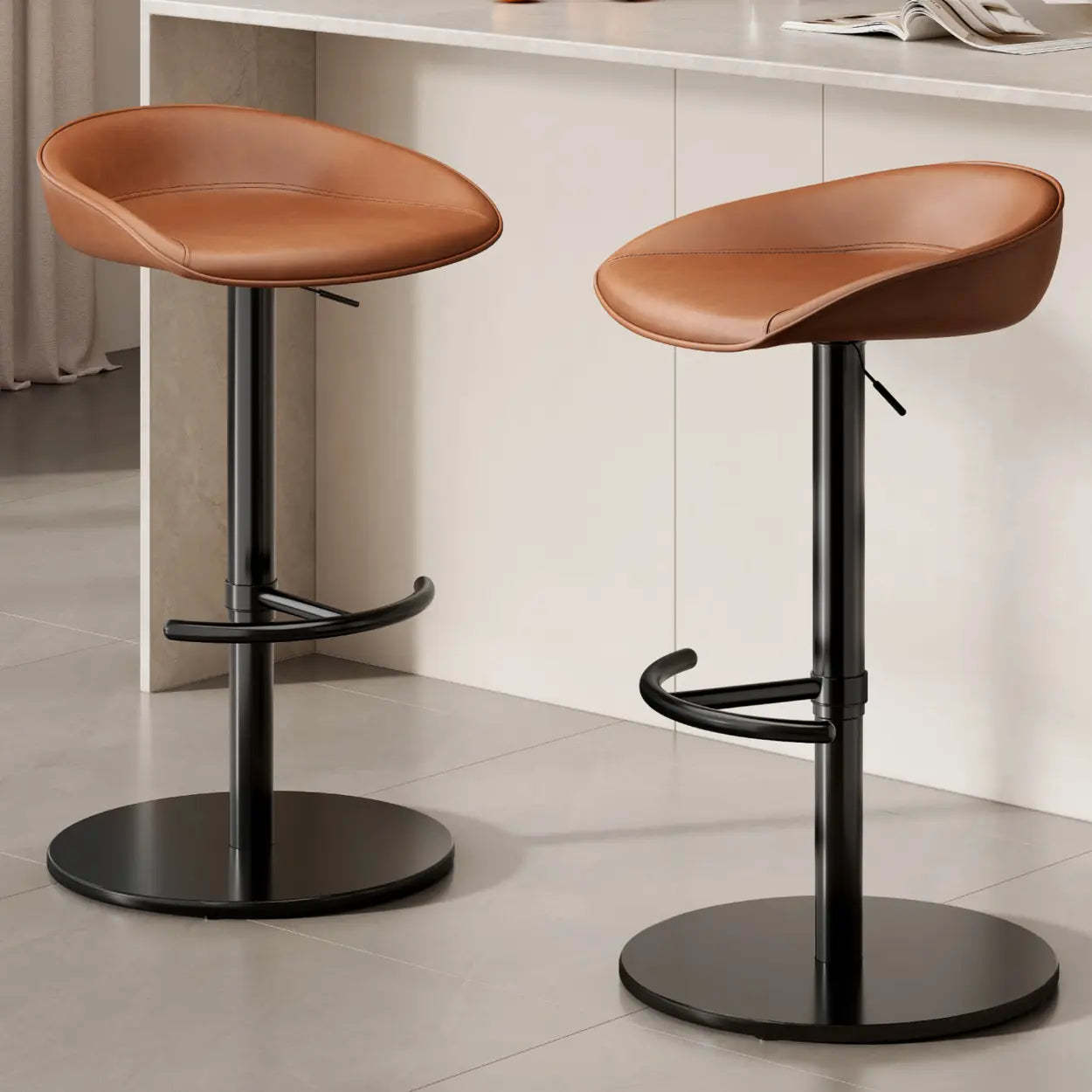 Modern Adjustable Swivel Bar Stool with Footrest — Black / Black