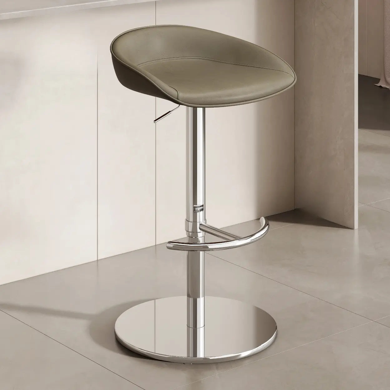 Modern Adjustable Swivel Bar Stool with Footrest — Black / Khaki