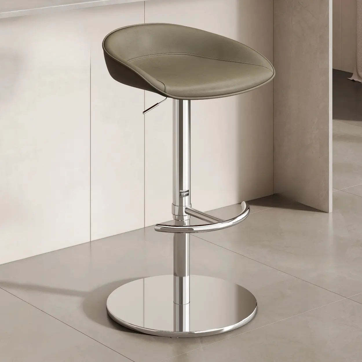 Modern Adjustable Swivel Bar Stool with Footrest — Black / Khaki
