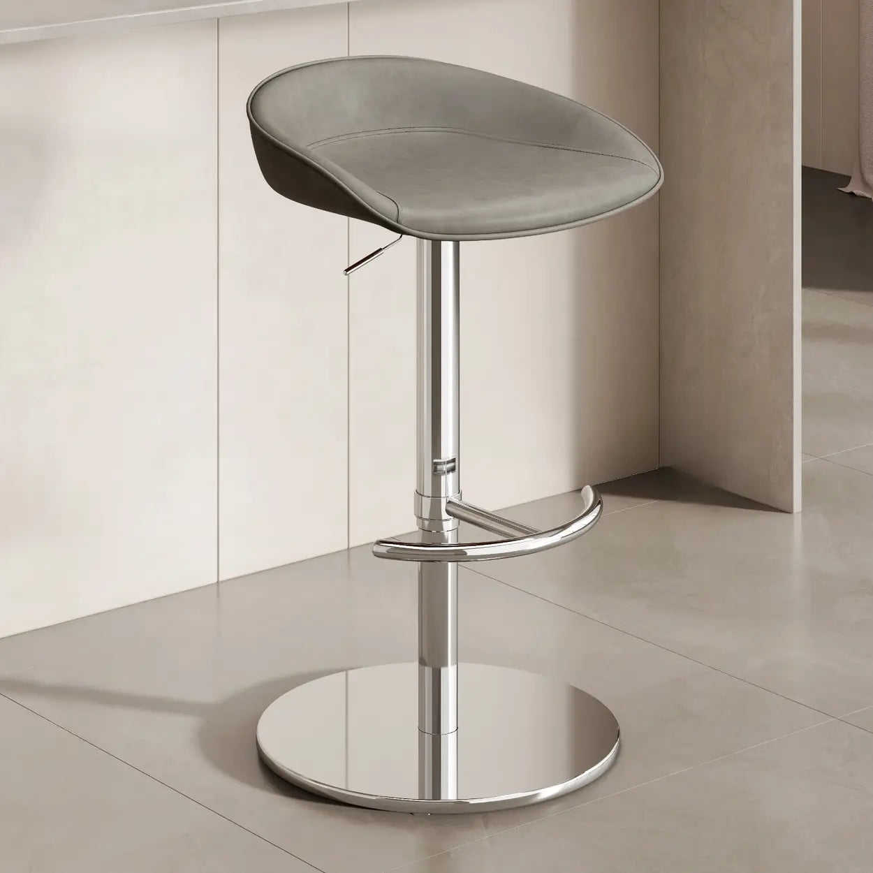 Modern Adjustable Swivel Bar Stool with Footrest — Black / Reddish Brown