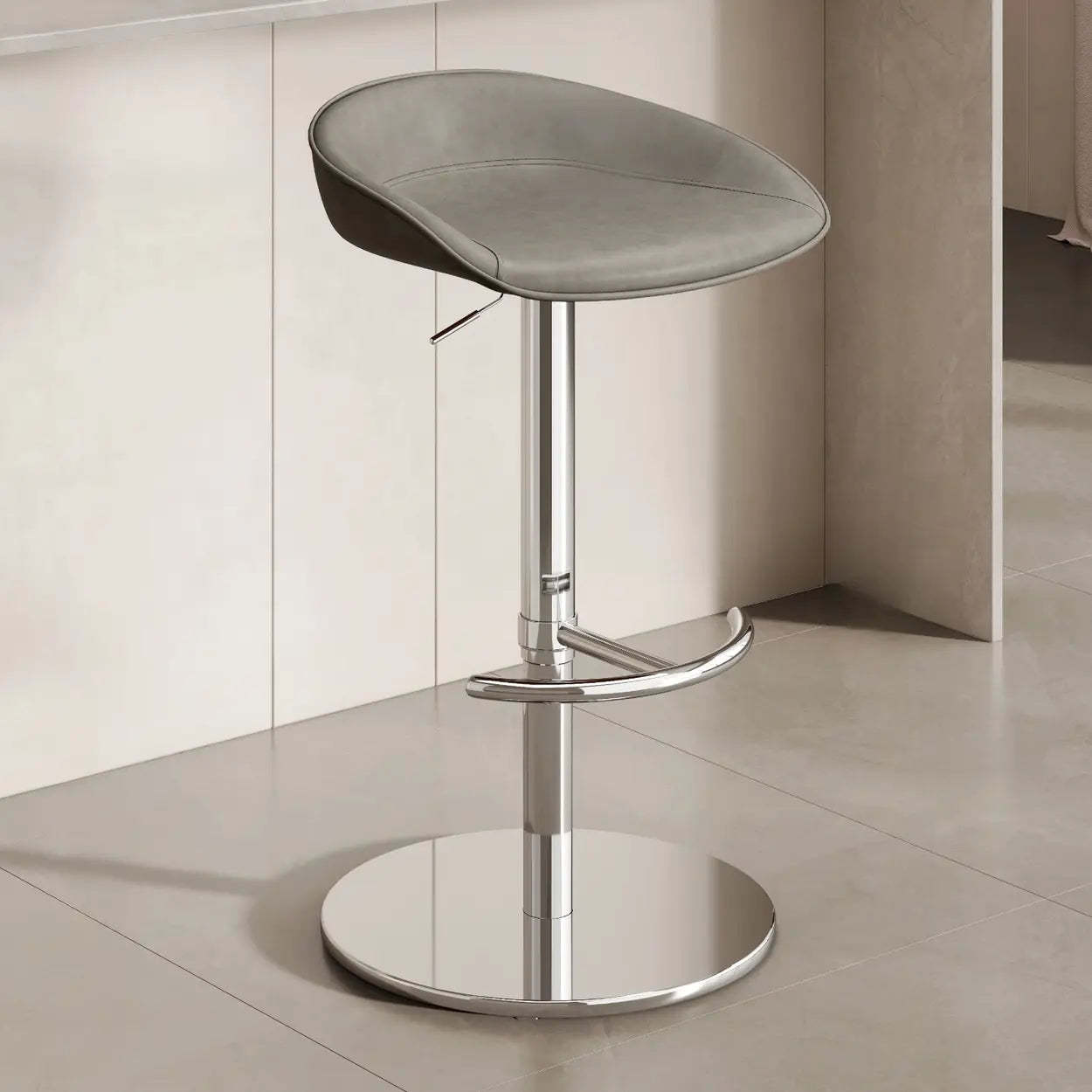 Modern Adjustable Swivel Bar Stool with Footrest — Black / Reddish Brown