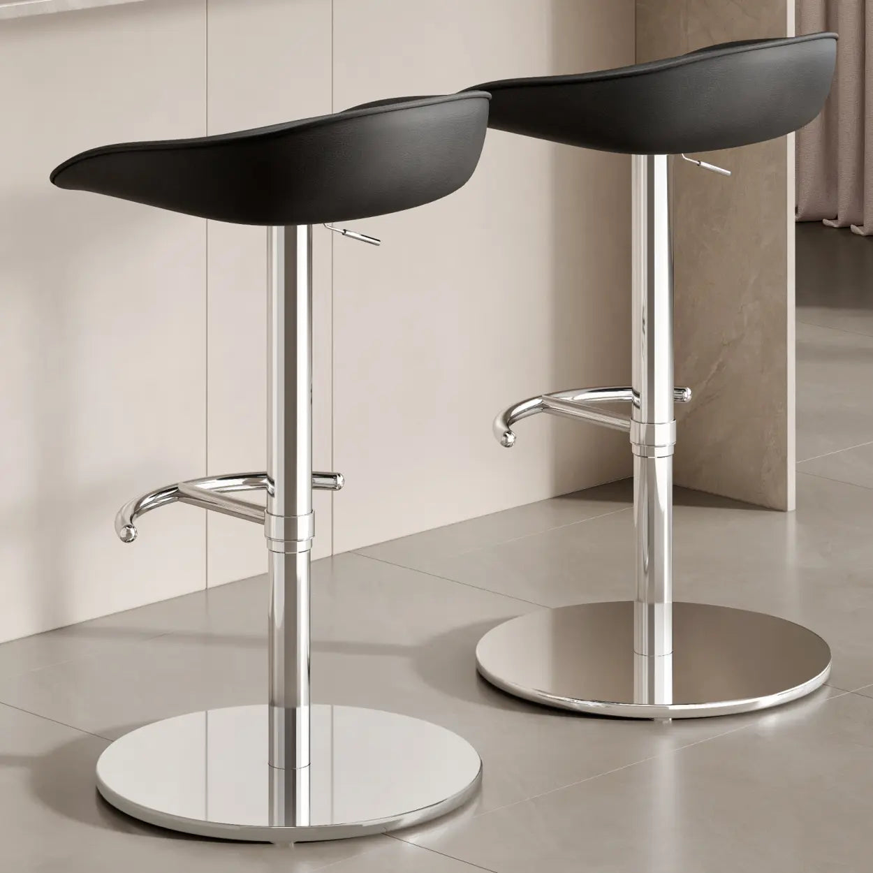 Modern Adjustable Swivel Bar Stool with Footrest — Black / Yellowish Brown