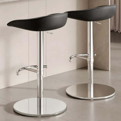 Modern Adjustable Swivel Bar Stool with Footrest — Black / Yellowish Brown