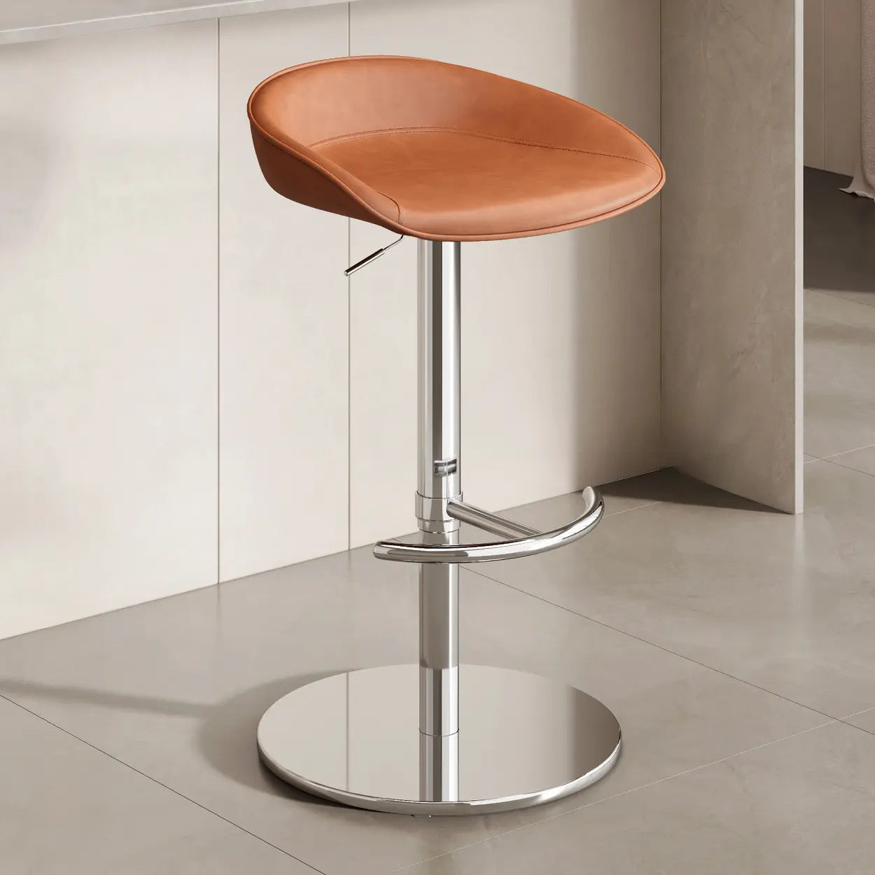 Modern Adjustable Swivel Bar Stool with Footrest — Silver / Gray