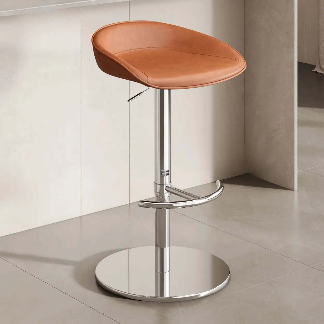 Modern Adjustable Swivel Bar Stool with Footrest — Silver / Gray