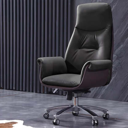 Modern Adjustable Leather Ergonomic Office Chair — Faux Leather / Black / 1 Piece