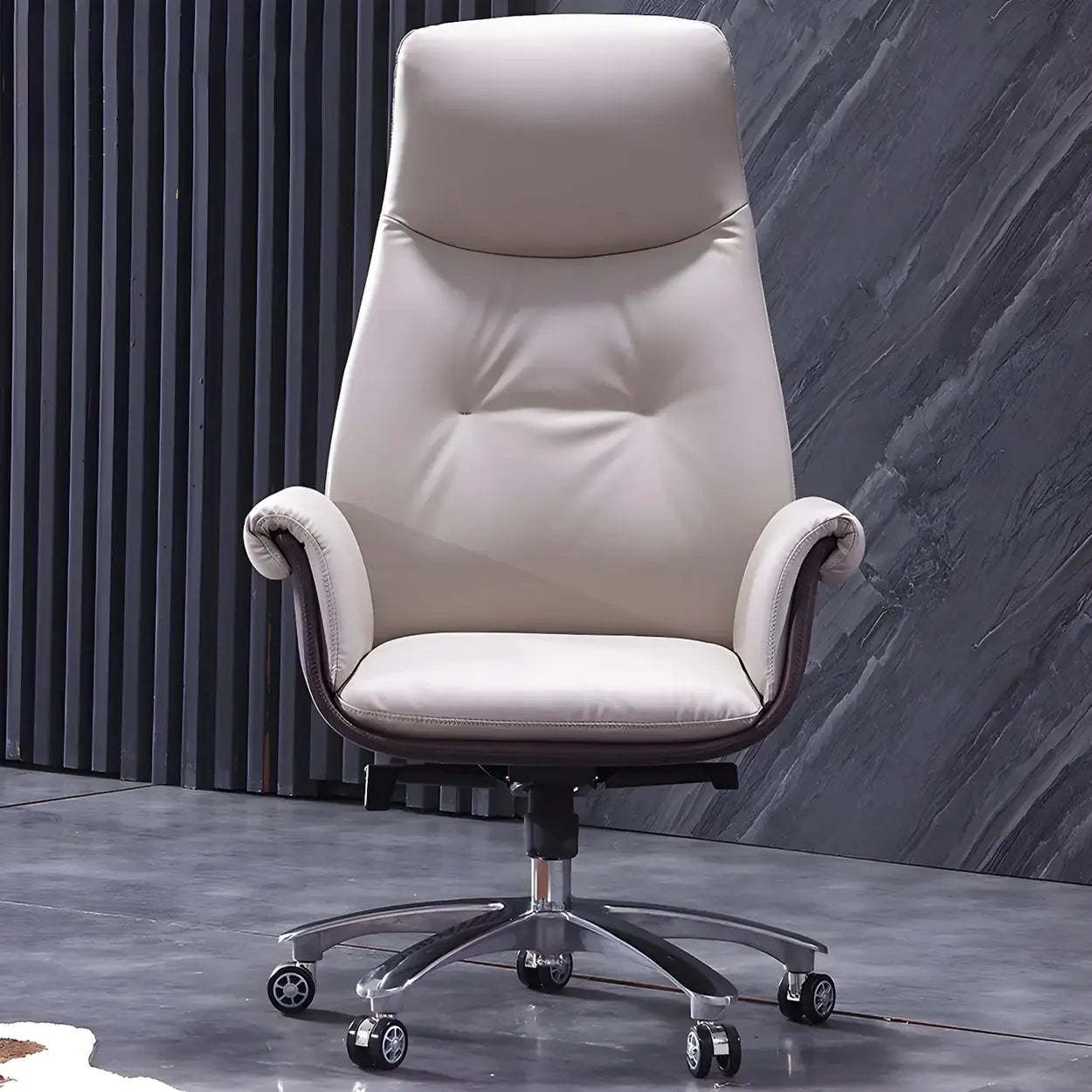 Modern Adjustable Leather Ergonomic Office Chair — Faux Leather / Black / 2 Piece Set
