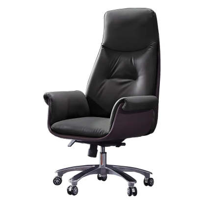 Modern Adjustable Leather Ergonomic Office Chair — Faux Leather / Gray / 1 Piece
