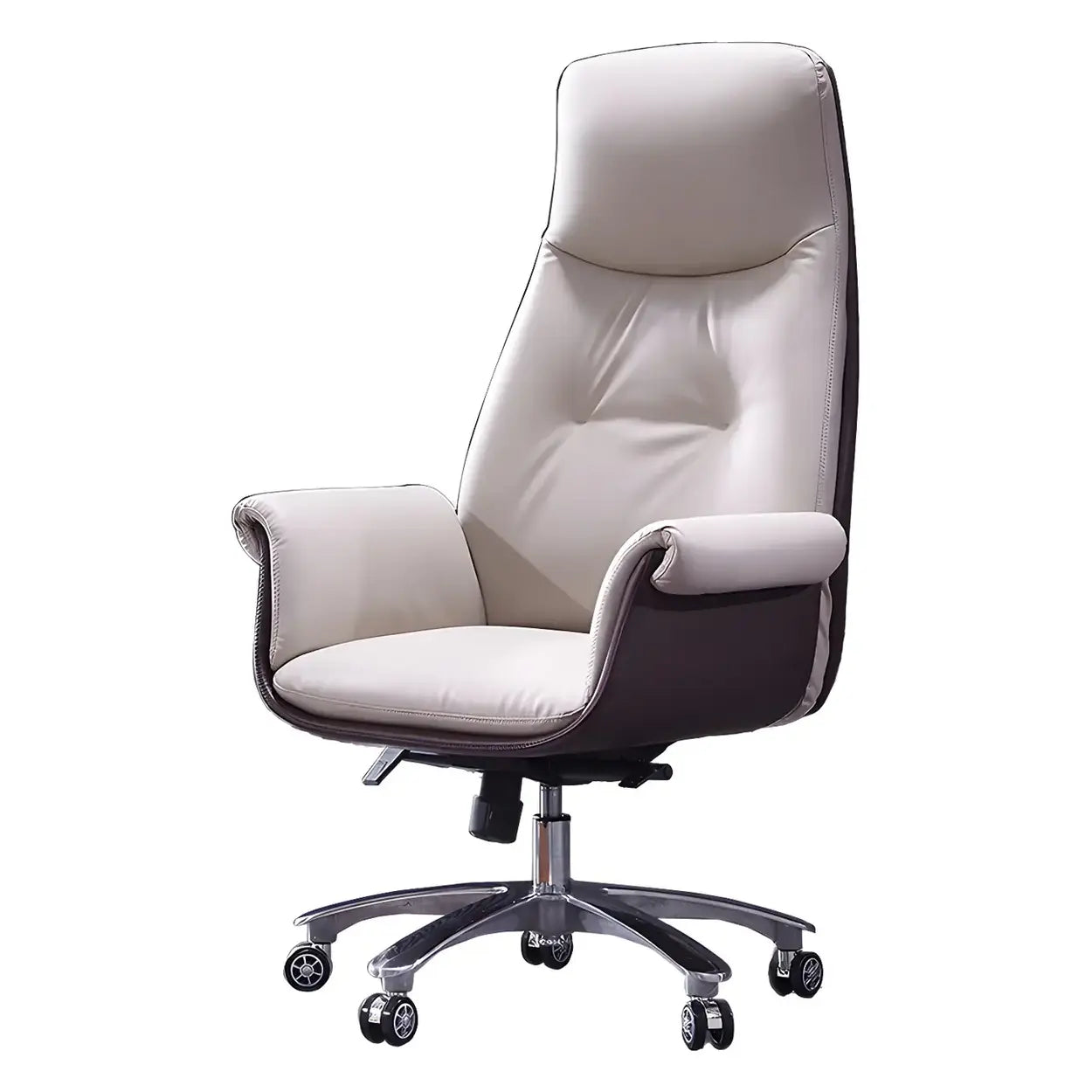 Modern Adjustable Leather Ergonomic Office Chair — Faux Leather / White / 2 Piece Set