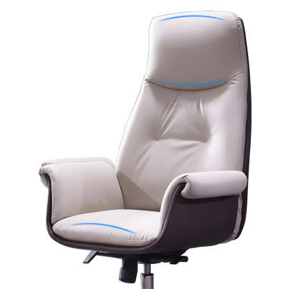 Modern Adjustable Leather Ergonomic Office Chair — Genuine Leather / Black / 2 Piece Set