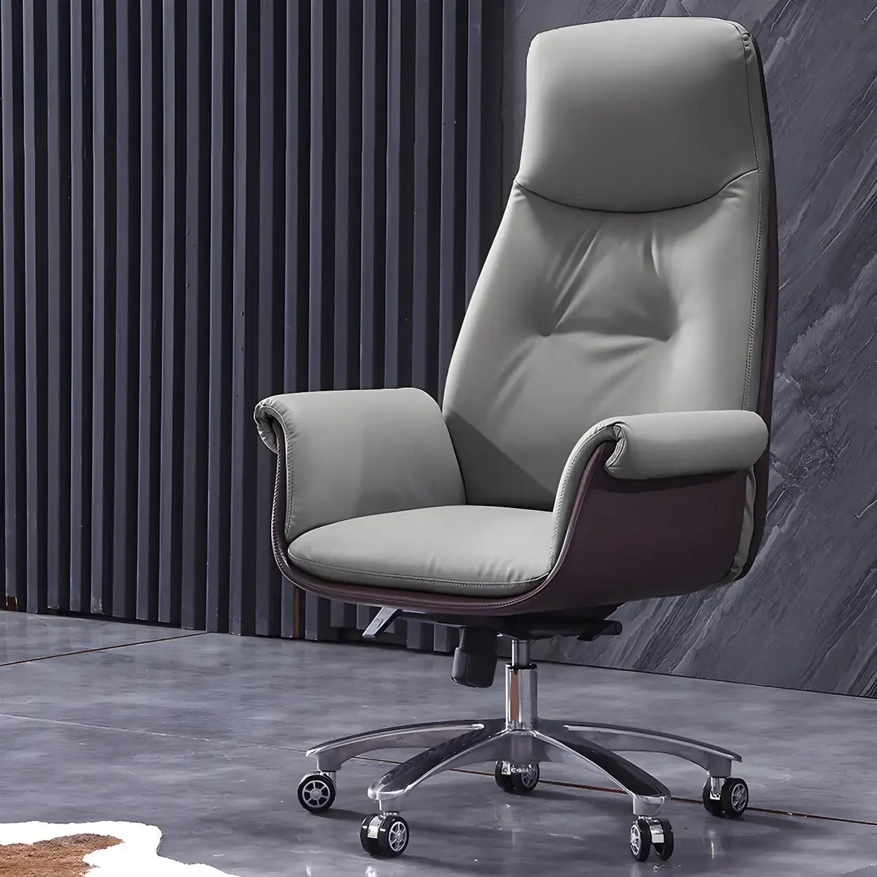 Modern Adjustable Leather Ergonomic Office Chair — Genuine Leather / Gray / 1 Piece