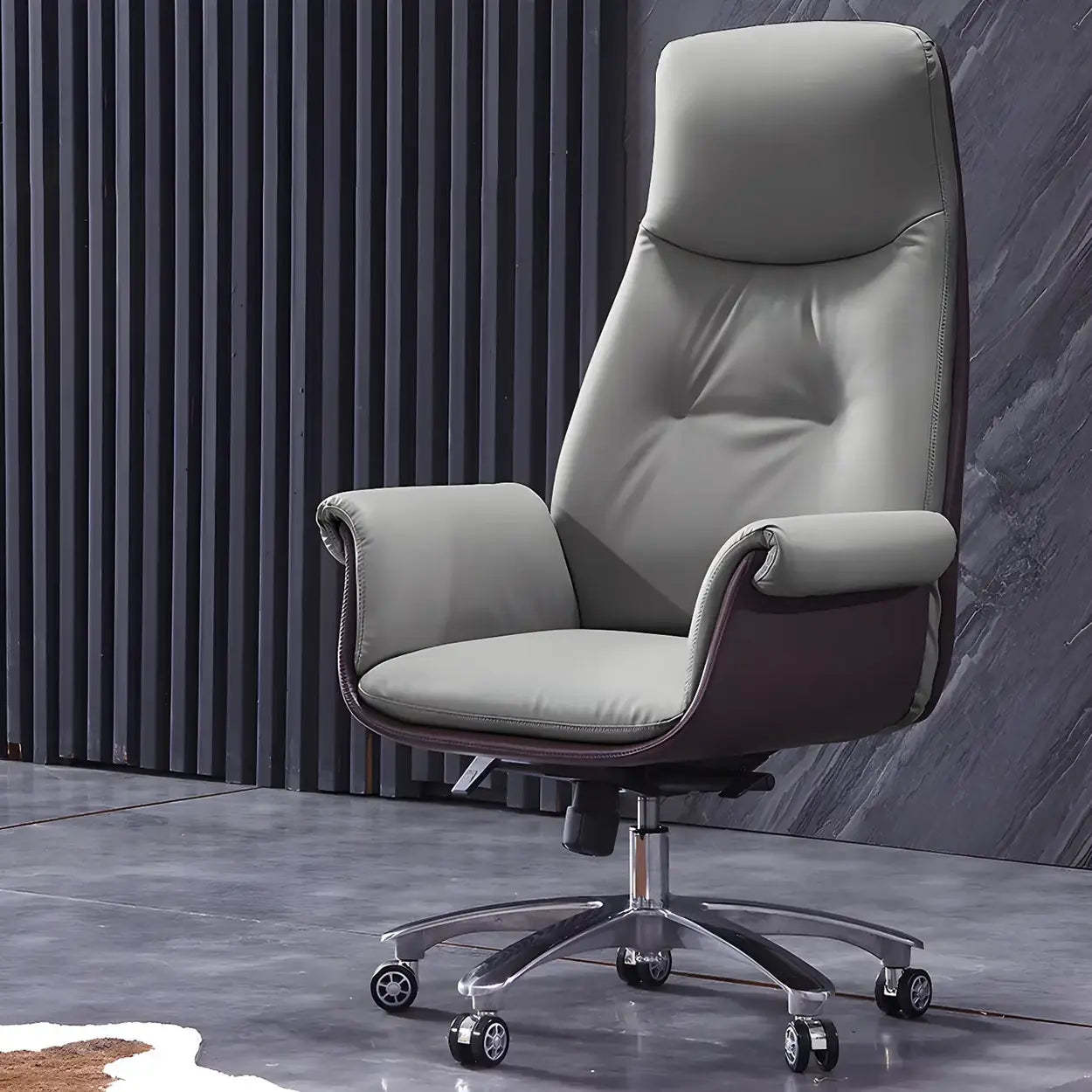 Modern Adjustable Leather Ergonomic Office Chair — Genuine Leather / Gray / 1 Piece