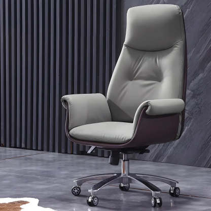 Modern Adjustable Leather Ergonomic Office Chair — Genuine Leather / Gray / 1 Piece