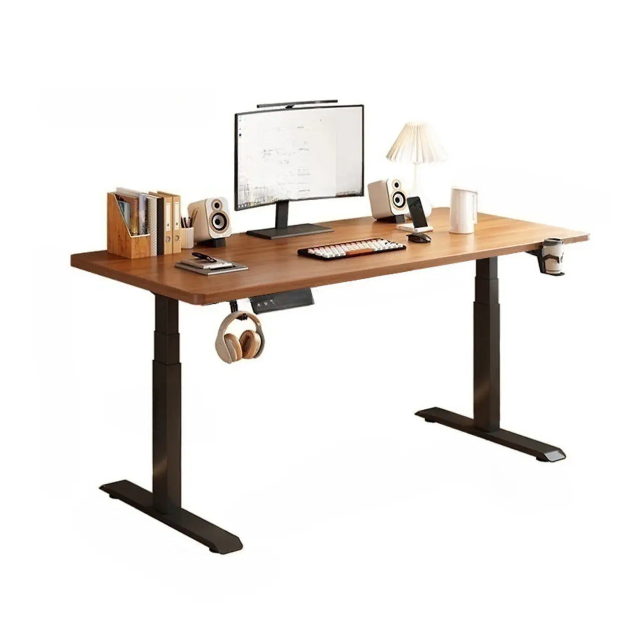 Modern Adjustable Wood T-Shape Standing Desk — Without Chairs / Black-White