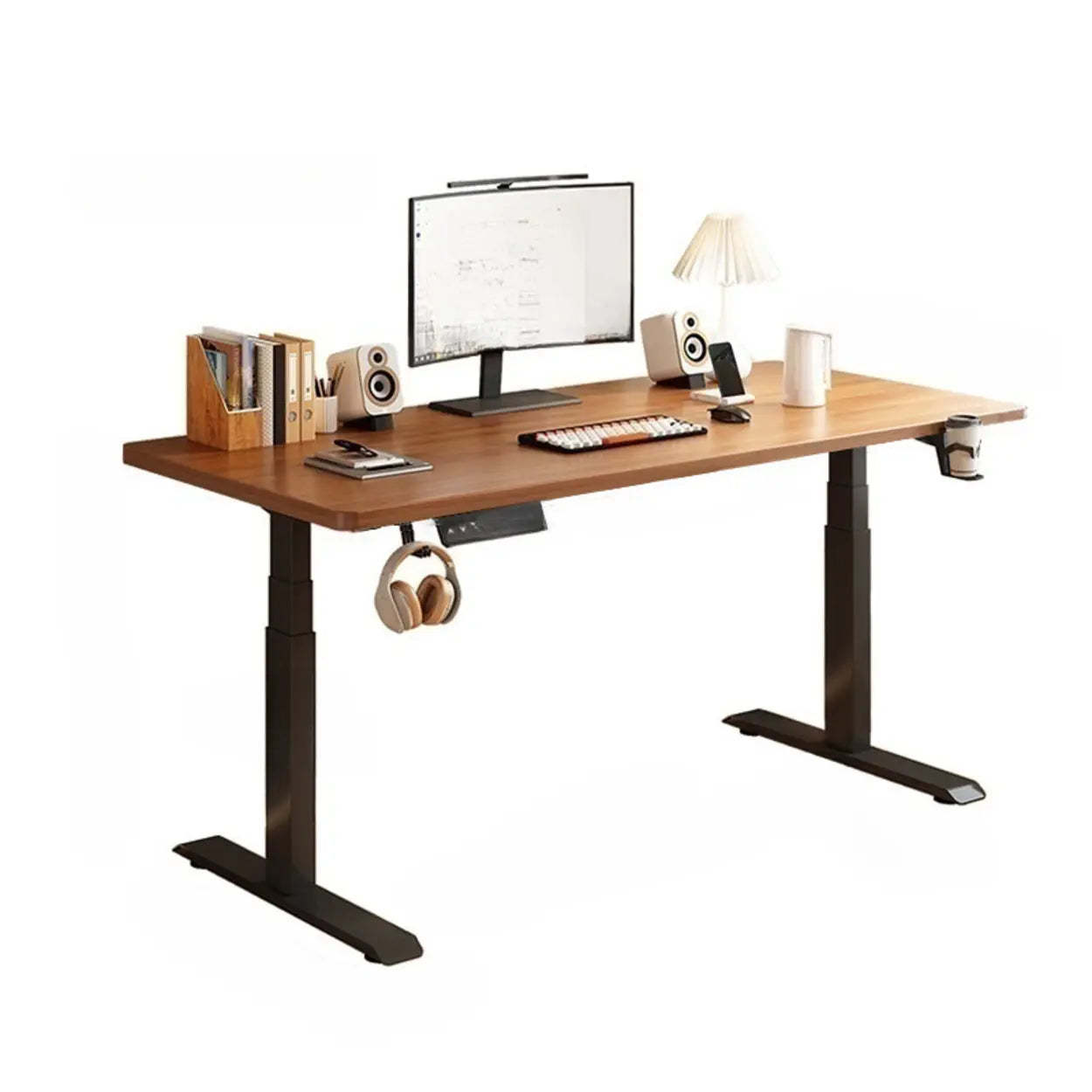 Modern Adjustable Wood T-Shape Standing Desk — Without Chairs / Black-White