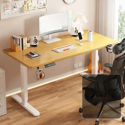 Modern Adjustable Wood T-Shape Standing Desk — Without Chairs / Black-White