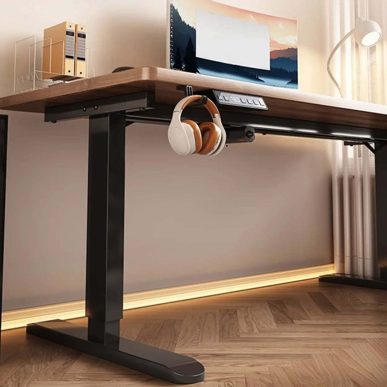 Modern Adjustable Wood T-Shape Standing Desk — Without Chairs / Black-White