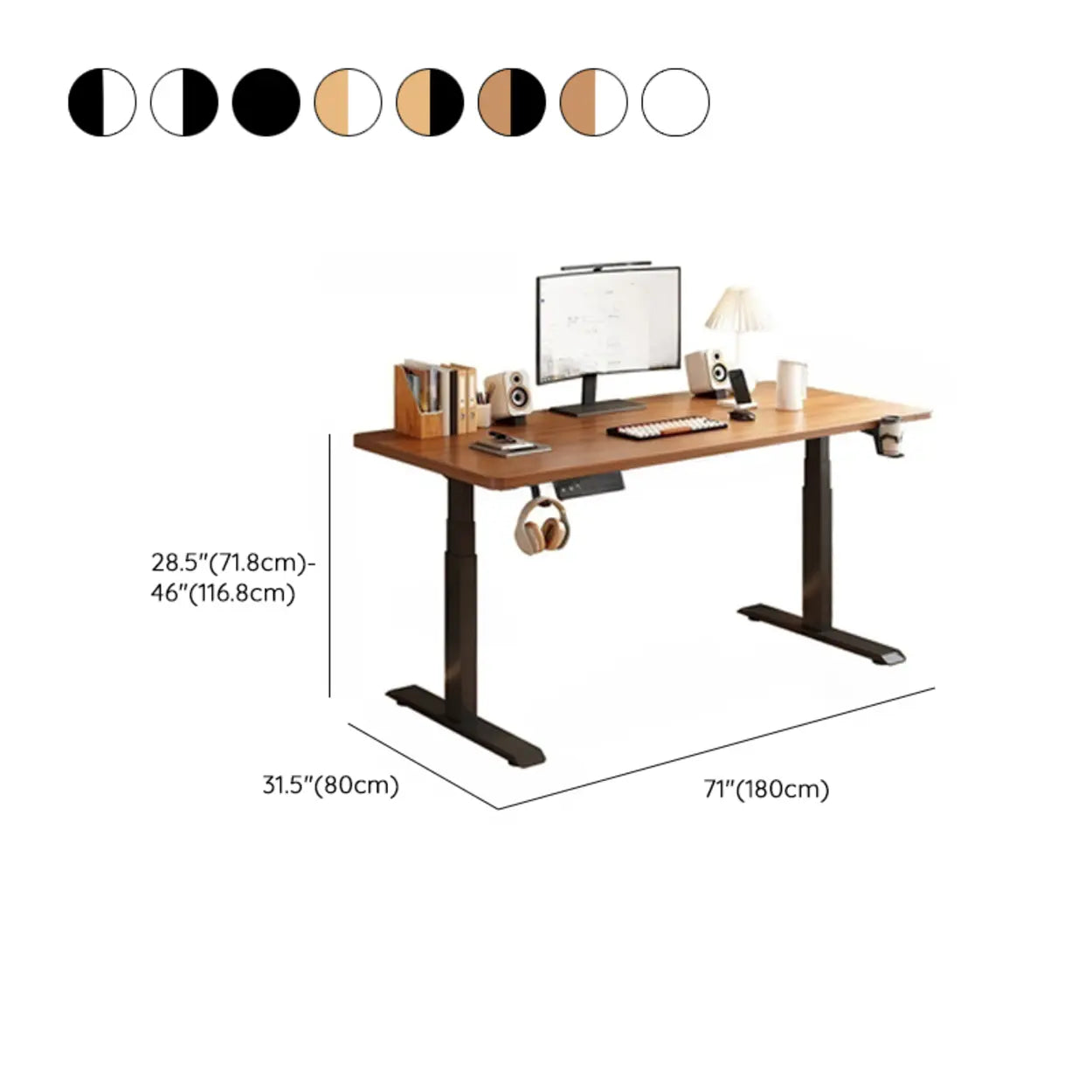 Modern Adjustable Wood T-Shape Standing Desk — Without Chairs / Walnut/ Black