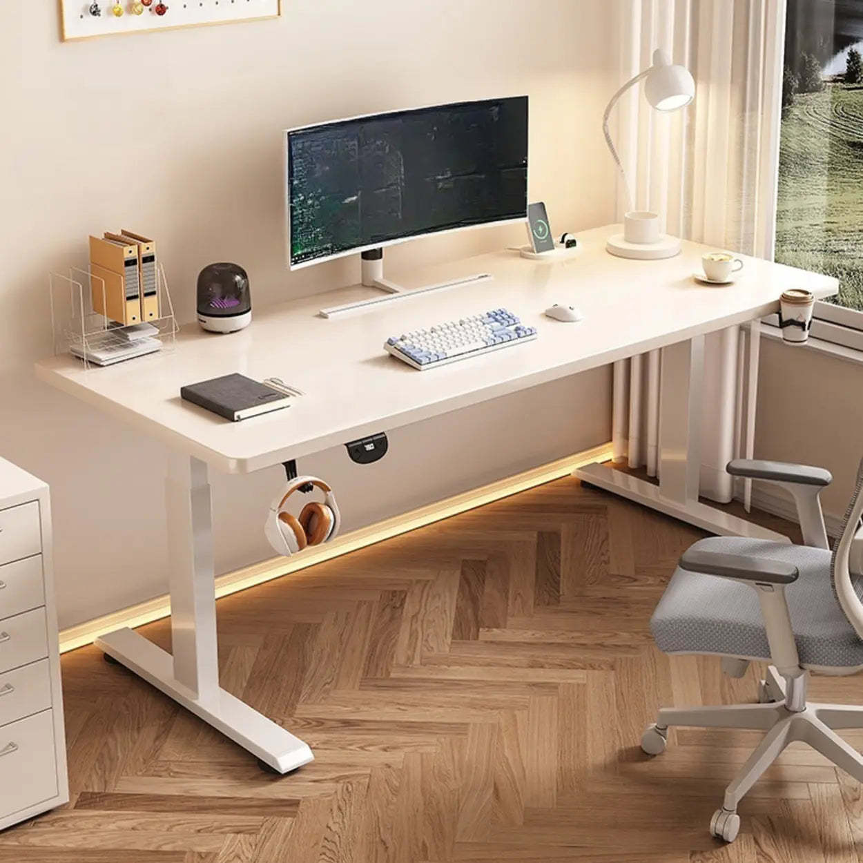 Modern Adjustable Wood T-Shape Standing Desk — Without Chairs / Black-Black