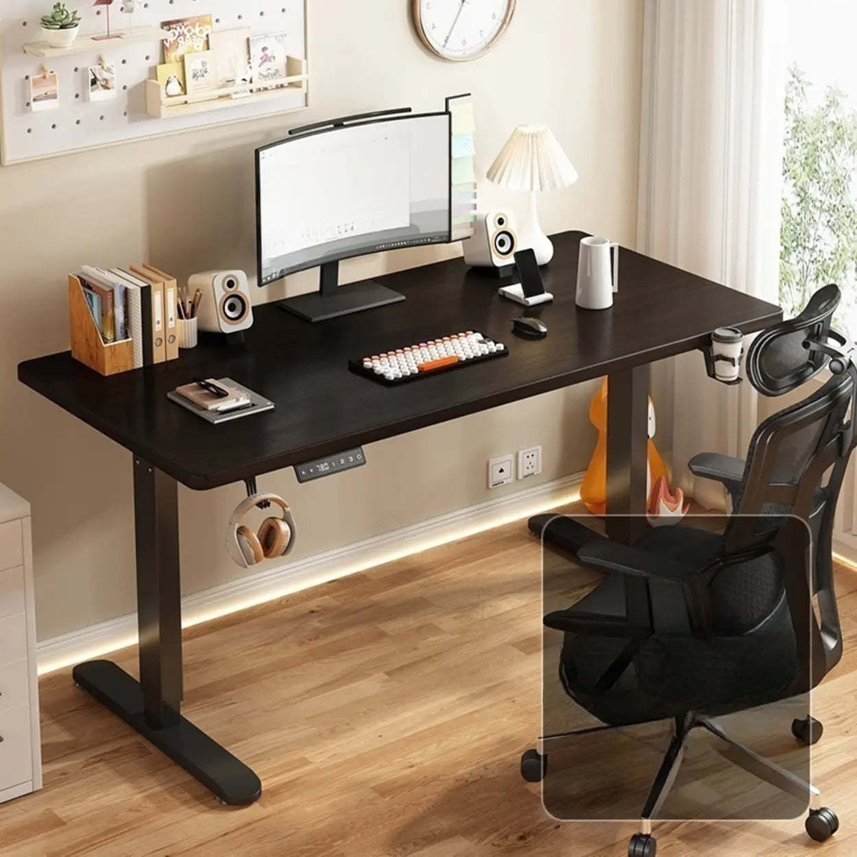 Lighom modern desk t-shape wood desks — 31" L x 24" W x 46" H / Black / Black