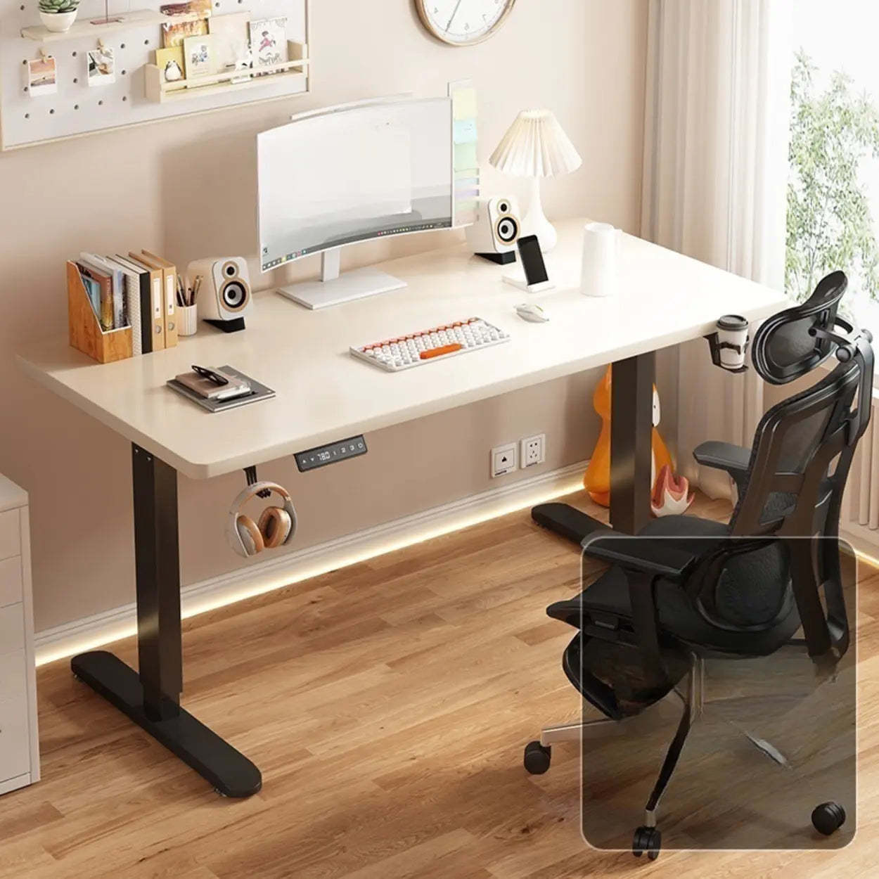 Modern Adjustable Wood T-Shape Standing Desk — Without Chairs / Black-Black