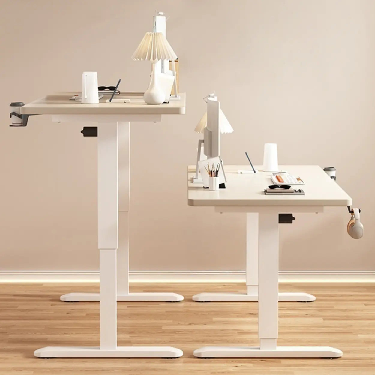 Modern Adjustable Wood T-Shape Standing Desk — Without Chairs / Black-Black