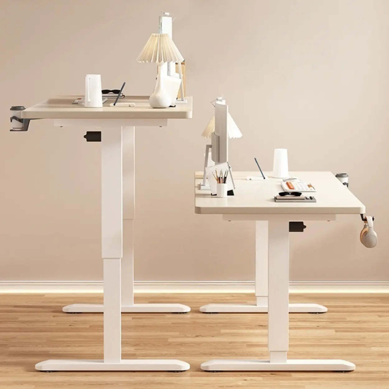 Modern Adjustable Wood T-Shape Standing Desk — Without Chairs / Black-Black