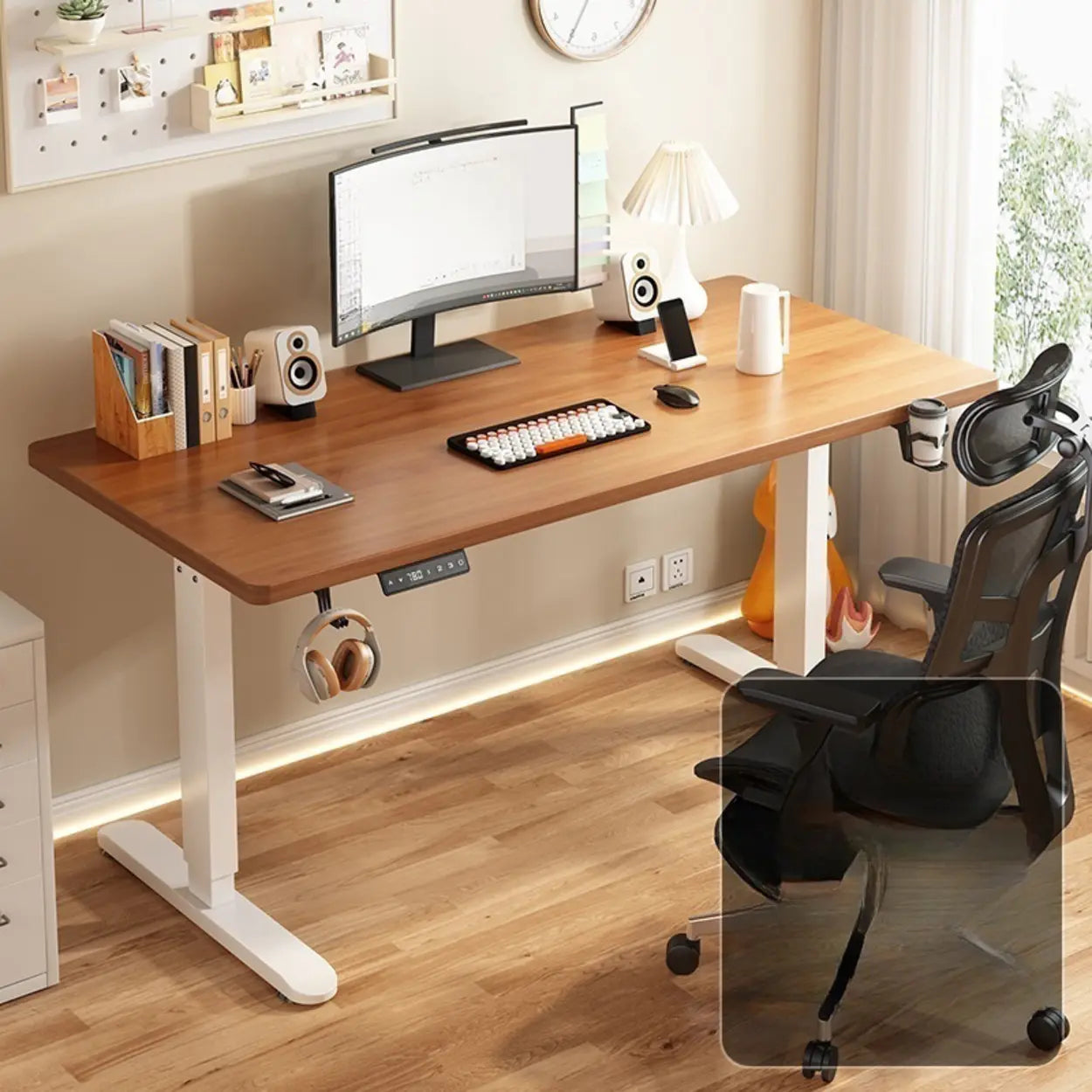 Modern Adjustable Wood T-Shape Standing Desk — Without Chairs / Black-Black