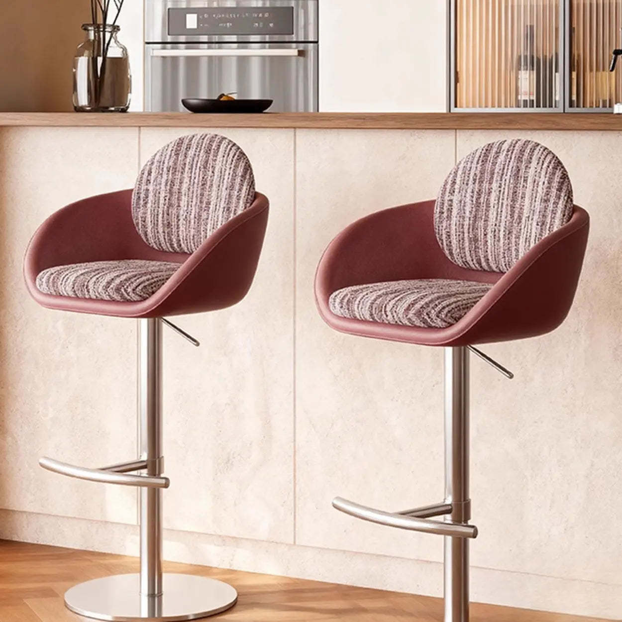 Modern Swivel Cushioned Bucket Bar Stool — Green/White