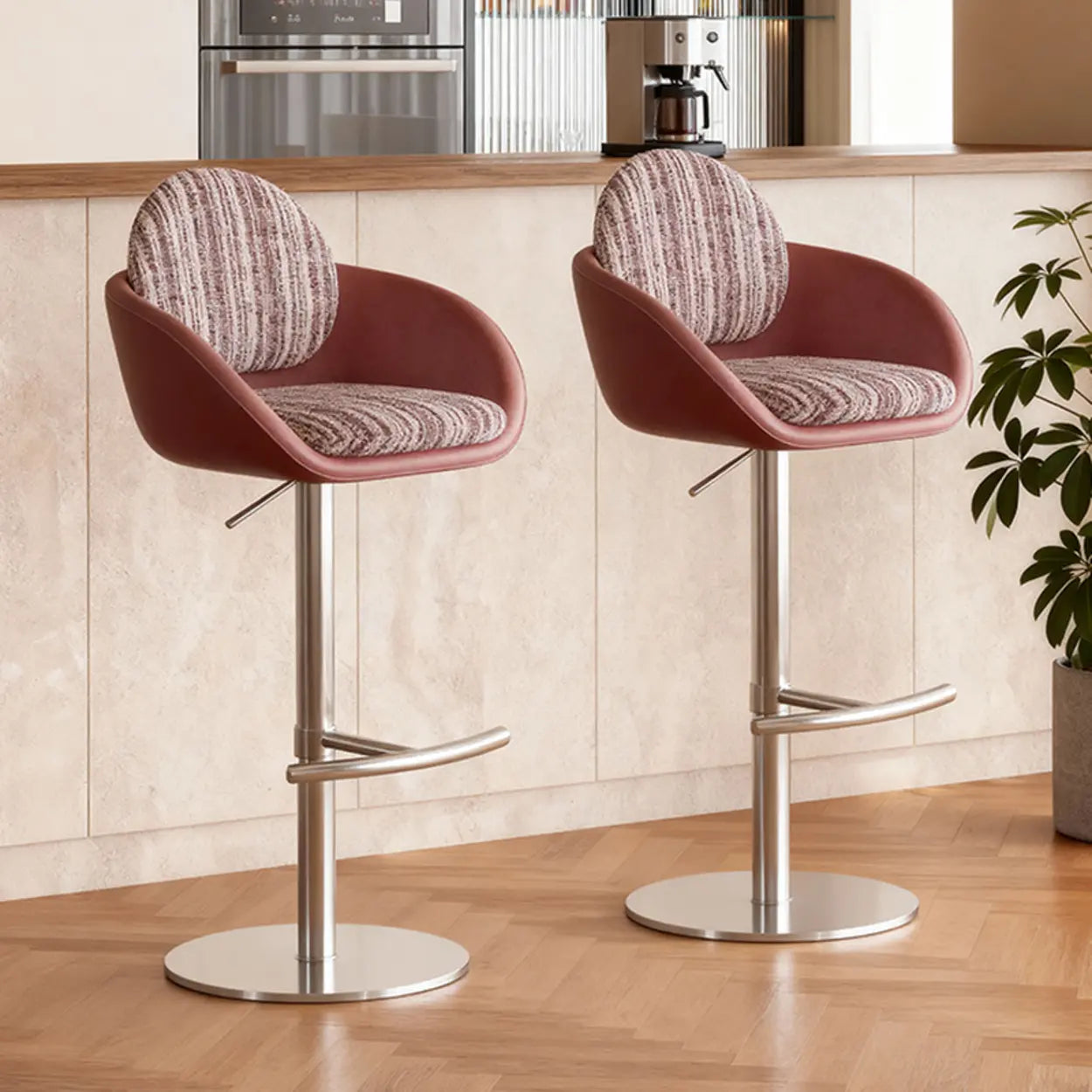 Modern Swivel Cushioned Bucket Bar Stool — Blue/White