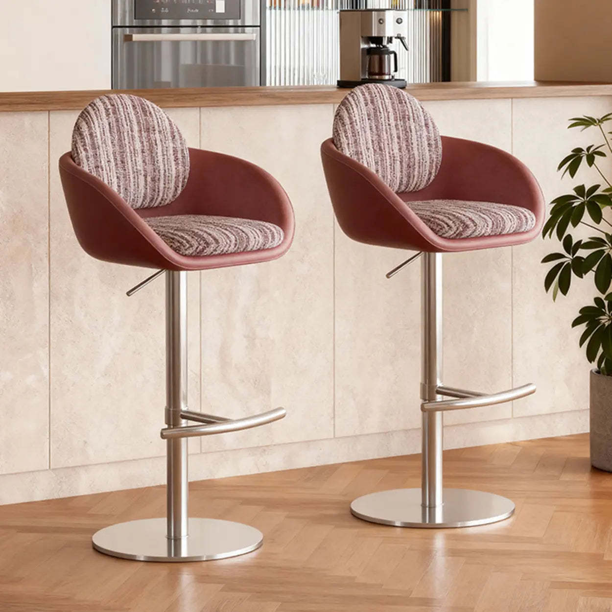 Modern Swivel Cushioned Bucket Bar Stool — Blue/White