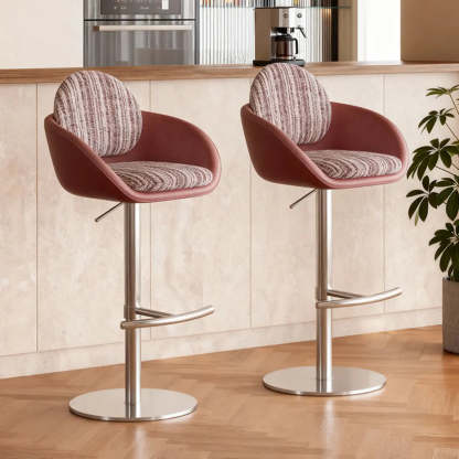 Modern Swivel Cushioned Bucket Bar Stool — Blue/White