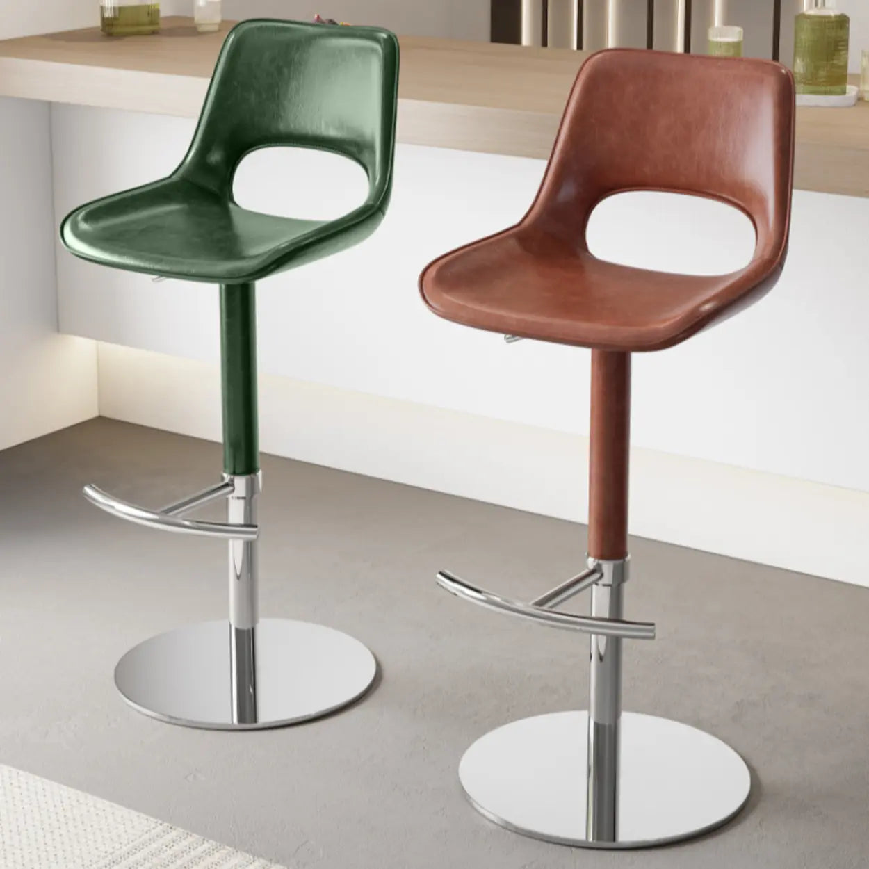 Modern Swivel Leather Low Back Bucket Bar Stool