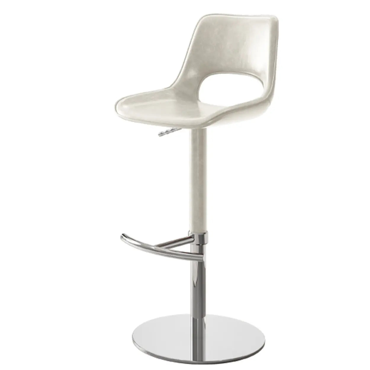 Modern Swivel Leather Low Back Bucket Bar Stool — White / Silver