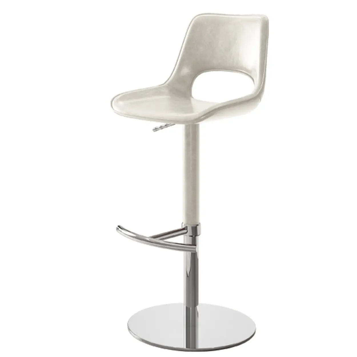 Modern Swivel Leather Low Back Bucket Bar Stool — White / Silver