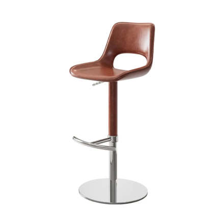 Modern Swivel Leather Low Back Bucket Bar Stool — Brown / Gold