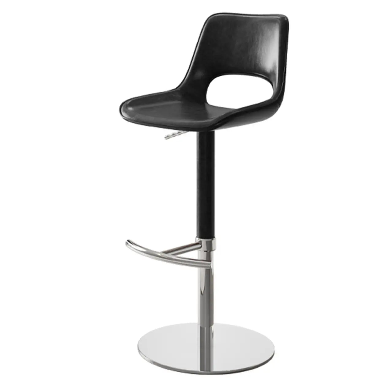 Modern Swivel Leather Low Back Bucket Bar Stool — Brown / Silver