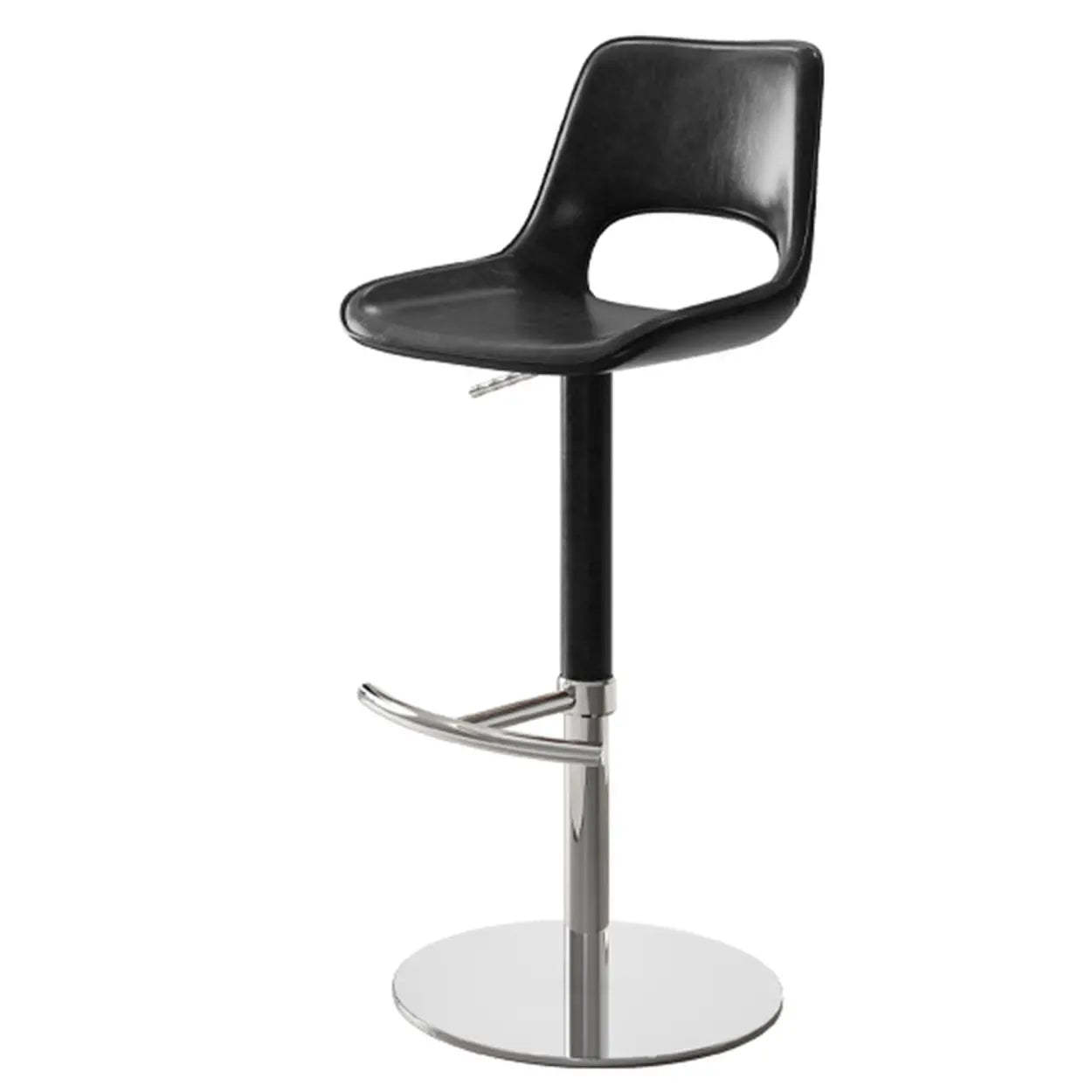 Modern Swivel Leather Low Back Bucket Bar Stool — Brown / Silver